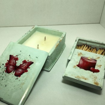 Juego libro vela y cajita de cerillas, abeto helado