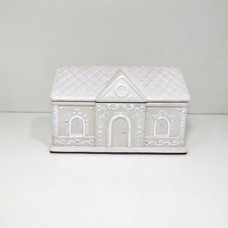 Casa de Navidad beige y blanco (almacenaje)