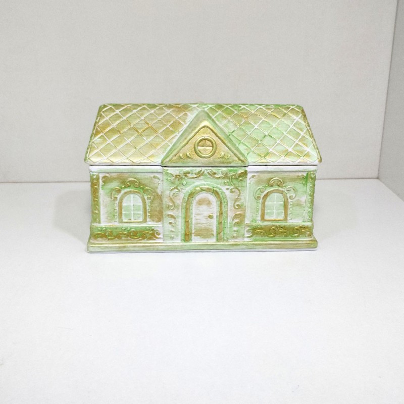 Casa de Navidad verde y oro brillante ( almacenaje)