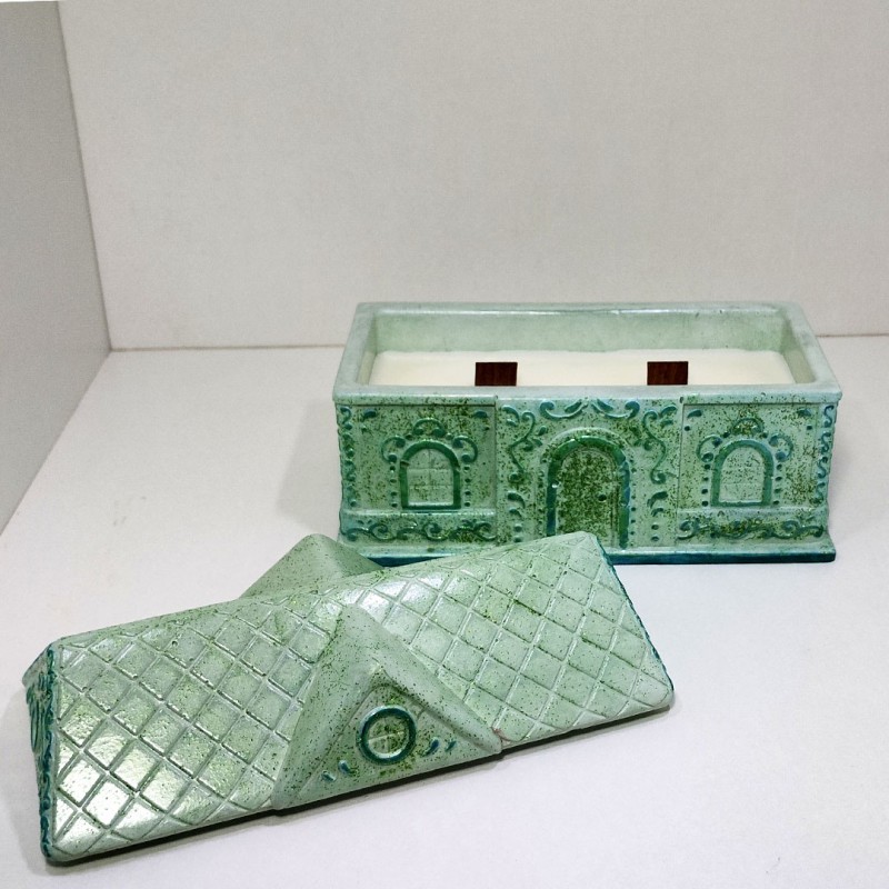 Vela navidad verde y oro, hoguera de otoño